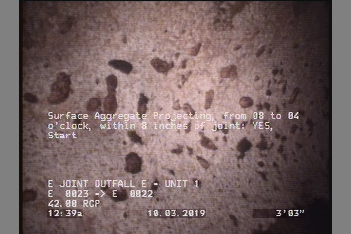 Surface Aggregate Projecting, from 08 to 04 o'clock, within 8 inches of joint: YES, Start