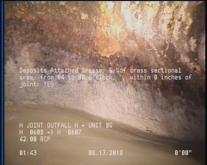 Deposits Attached Grease, 5 %of cross sectional area, from 04 to 08 o'clock, , within 8 inches of joint: YES