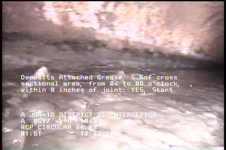 Deposits Attached Grease, 5 %of cross sectional area, from 04 to 08 o'clock, , within 8 inches of joint: YES, Start