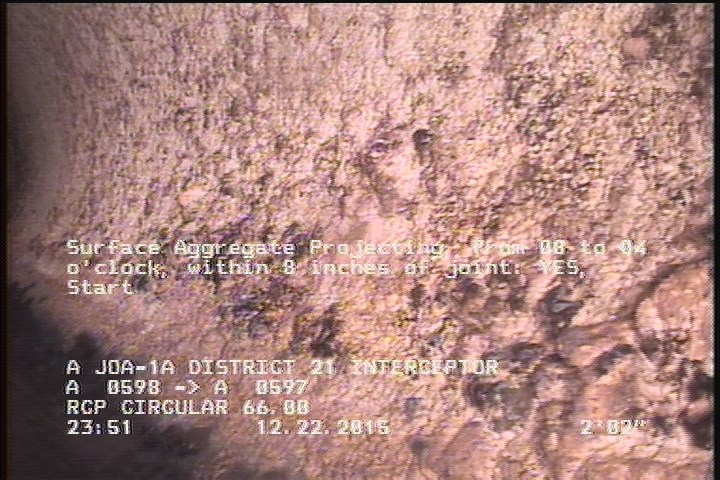Surface Aggregate Projecting, from 08 to 04 o'clock, within 8 inches of joint: YES, Start