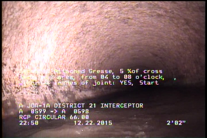 Deposits Attached Grease, 5 %of cross sectional area, from 04 to 08 o'clock, , within 8 inches of joint: YES, Start