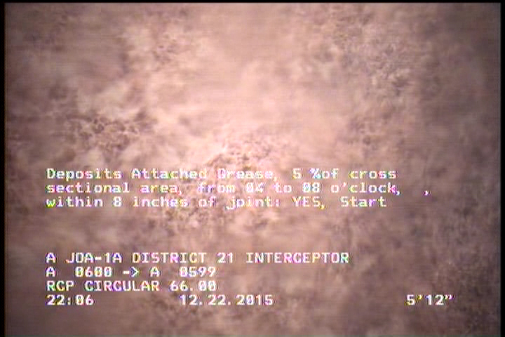Deposits Attached Grease, 5 %of cross sectional area, from 04 to 08 o'clock, , within 8 inches of joint: YES, Start