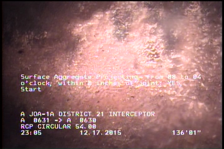Surface Aggregate Projecting, from 08 to 04 o'clock, within 8 inches of joint: YES, Start