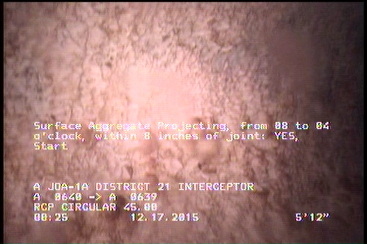 Surface Aggregate Projecting, from 08 to 04 o'clock, within 8 inches of joint: YES, Start