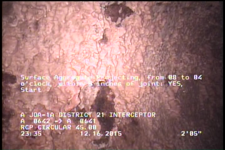 Surface Aggregate Projecting, from 08 to 04 o'clock, within 8 inches of joint: YES, Start