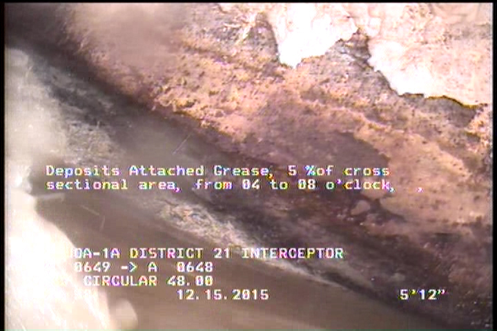 Deposits Attached Grease, 5 %of cross sectional area, from 04 to 08 o'clock, , within 8 inches of joint: YES, Start