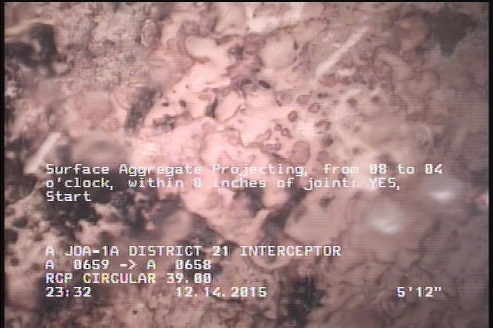 Surface Aggregate Projecting, from 08 to 04 o'clock, within 8 inches of joint: YES, Start