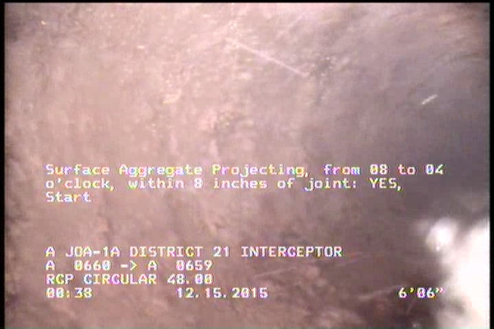 Surface Aggregate Projecting, from 08 to 04 o'clock, within 8 inches of joint: YES, Start