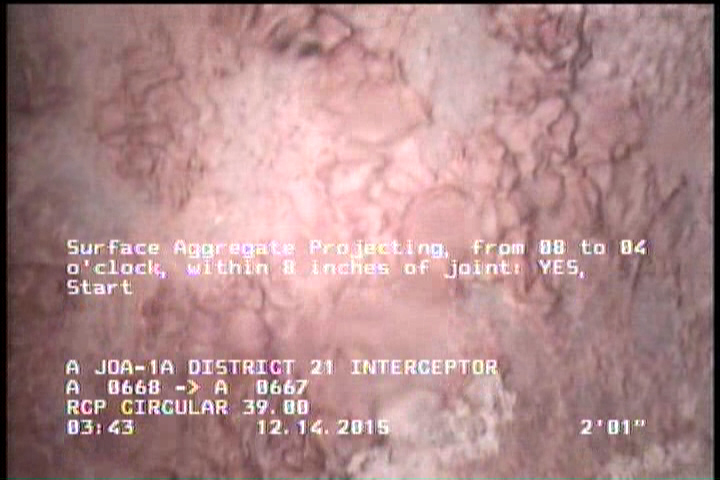 Surface Aggregate Projecting, from 08 to 04 o'clock, within 8 inches of joint: YES, Start