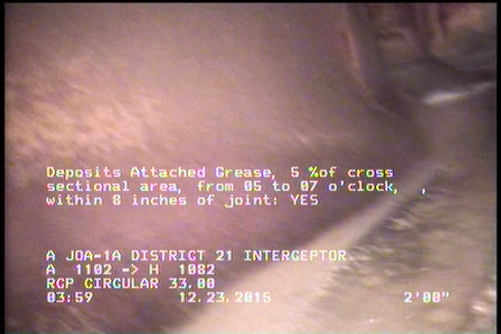Deposits Attached Grease, 5 %of cross sectional area, from 05 to 07 o'clock, , within 8 inches of joint: YES