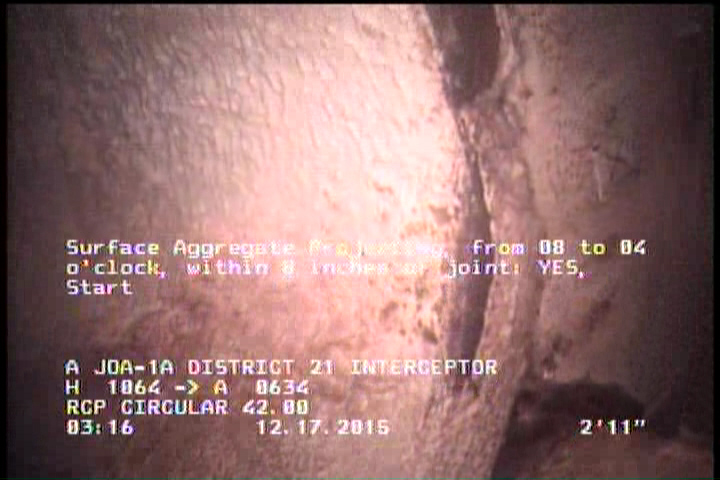 Surface Aggregate Projecting, from 08 to 04 o'clock, within 8 inches of joint: YES, Start