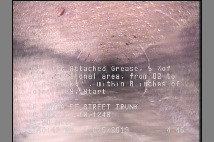 Deposits Attached Grease, 5 %of cross sectional area, from 02 to 10 o'clock, , within 8 inches of joint: YES, Start