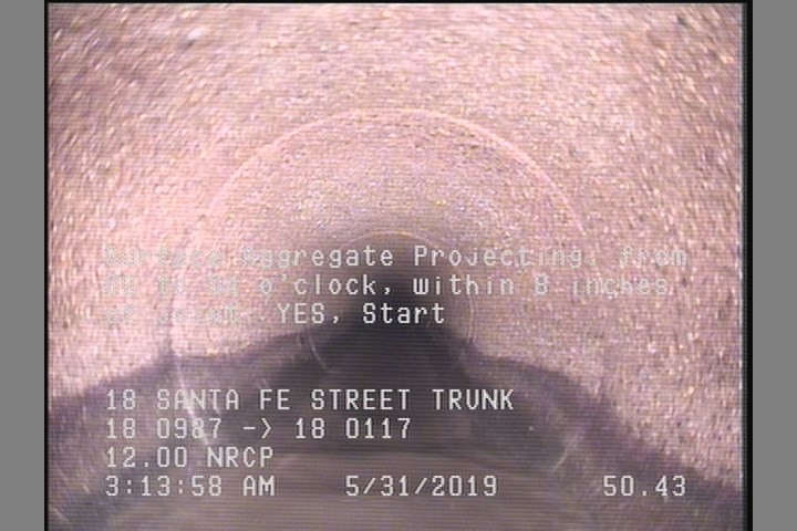 Surface Aggregate Projecting, from 08 to 04 o'clock, within 8 inches of joint: YES, Start
