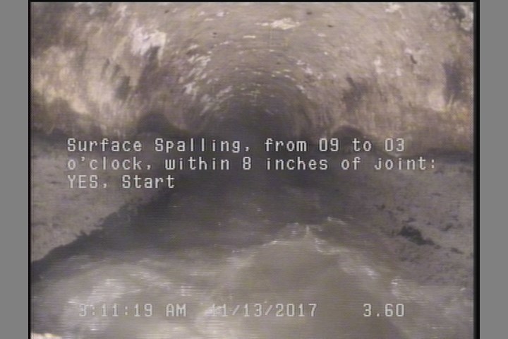 Surface Spalling, from 09 to 03 o'clock, within 8 inches of joint: YES, Start