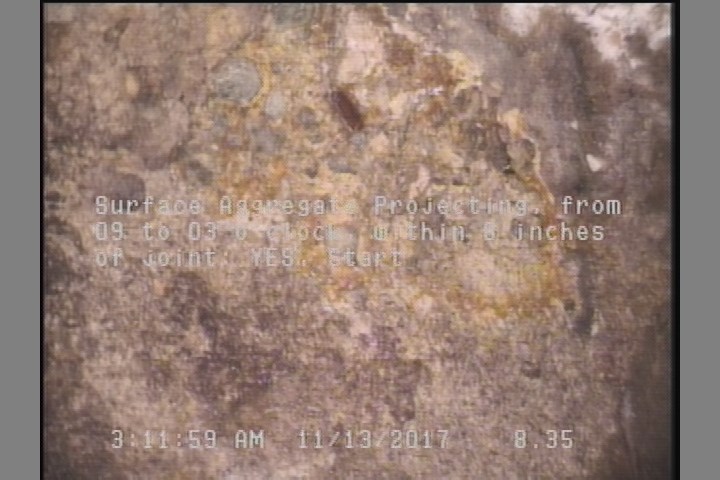 Surface Aggregate Projecting, from 09 to 03 o'clock, within 8 inches of joint: YES, Start