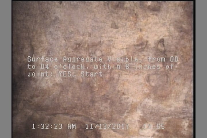 Surface Aggregate Visible, from 08 to 04 o'clock, within 8 inches of joint: YES, Start