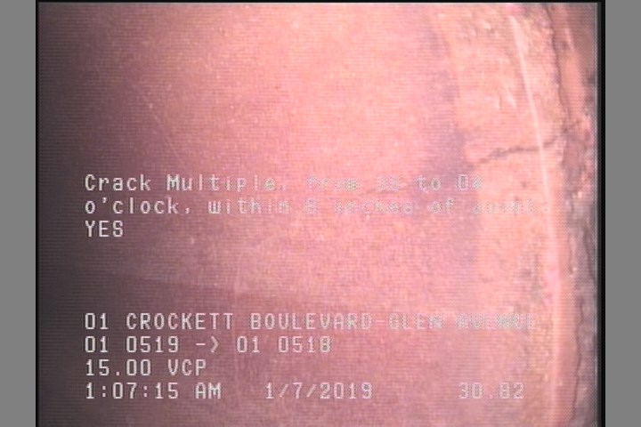 Crack Multiple, from 08 to 04 o'clock, within 8 inches of joint: YES