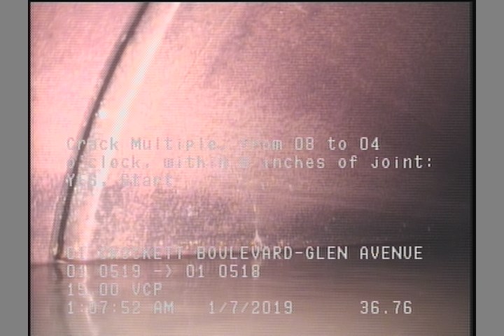 Crack Multiple, from 08 to 04 o'clock, within 8 inches of joint: YES, Start