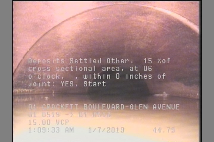 Deposits Settled Other, 15 %of cross sectional area, at 06 o'clock, , within 8 inches of joint: YES, Start