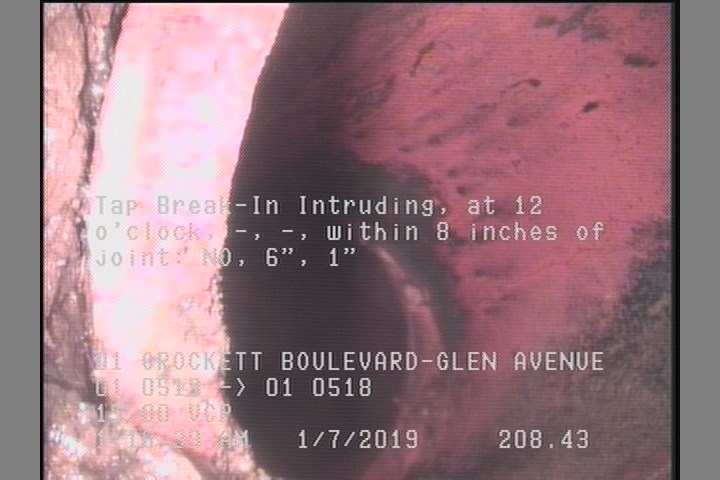 Tap Break-In Intruding, at 12 o'clock, -, -, within 8 inches of joint: NO, 6", 1"