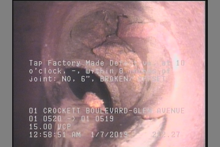 Tap Factory Made Defective, at 10 o'clock, -, within 8 inches of joint: NO, 6" - BROKEN/ OFFSET