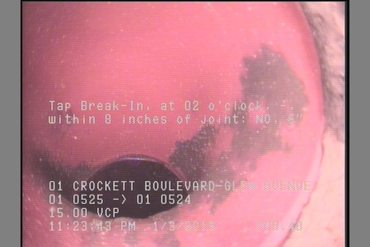 Tap Break-In, at 02 o'clock, -, within 8 inches of joint: NO, 6"