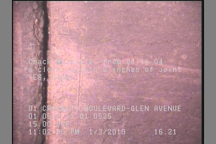 Crack Multiple, from 08 to 04 o'clock, within 8 inches of joint: YES, Start