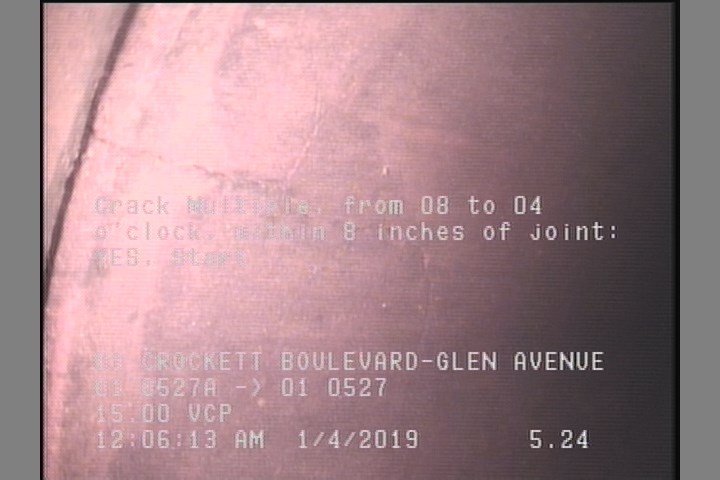 Crack Multiple, from 08 to 04 o'clock, within 8 inches of joint: YES, Start