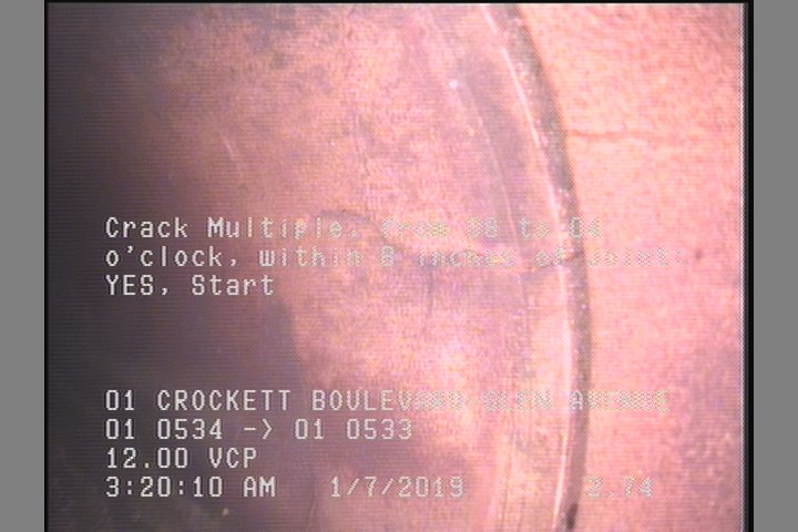 Crack Multiple, from 08 to 04 o'clock, within 8 inches of joint: YES, Start