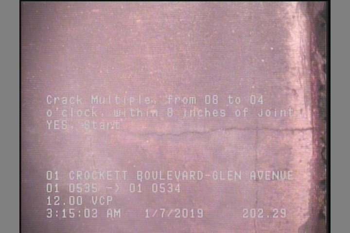 Crack Multiple, from 08 to 04 o'clock, within 8 inches of joint: YES, Start