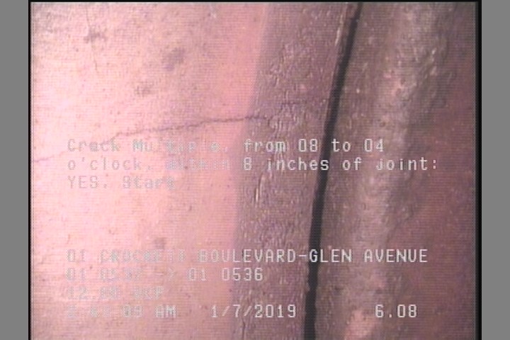 Crack Multiple, from 08 to 04 o'clock, within 8 inches of joint: YES, Start