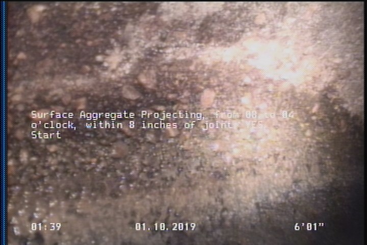 Surface Aggregate Projecting, from 08 to 04 o'clock, within 8 inches of joint: YES, Start