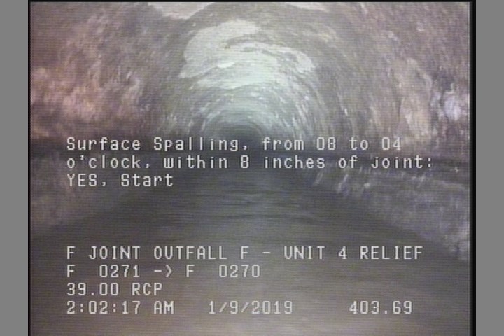 Surface Spalling, from 08 to 04 o'clock, within 8 inches of joint: YES, Start