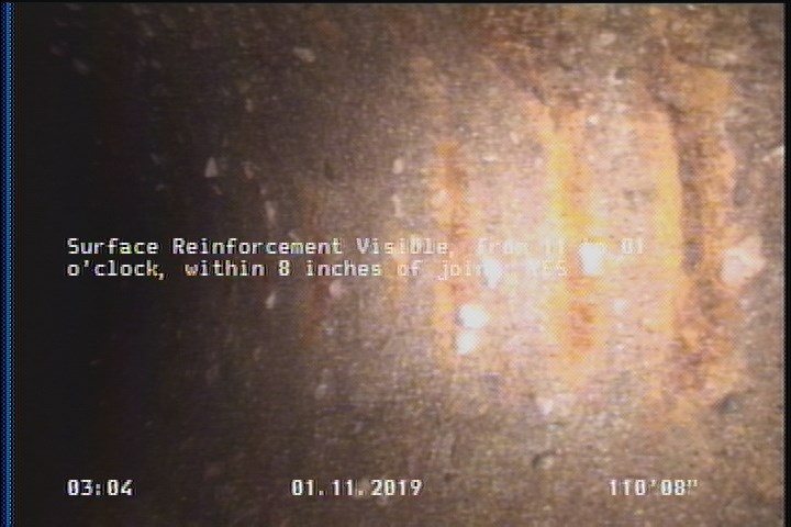 Surface Reinforcement Visible, from 11 to 01 o'clock, within 8 inches of joint: YES