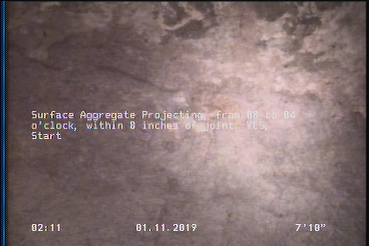 Surface Aggregate Projecting, from 08 to 04 o'clock, within 8 inches of joint: YES, Start