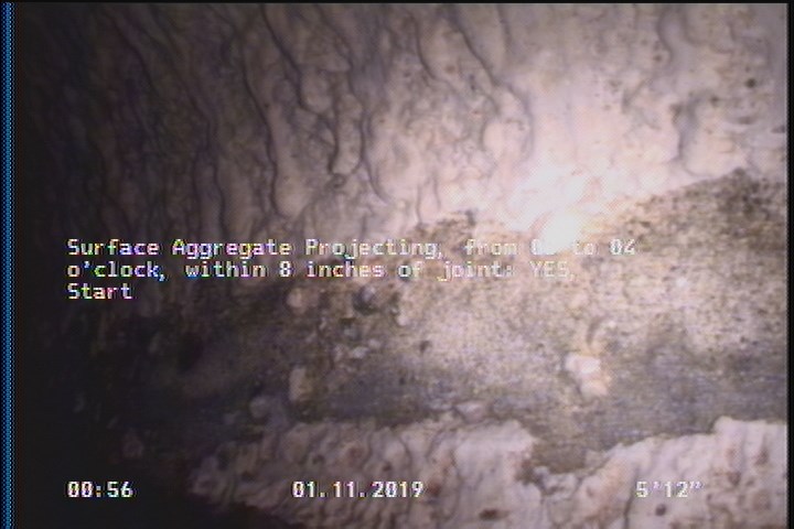 Surface Aggregate Projecting, from 08 to 04 o'clock, within 8 inches of joint: YES, Start