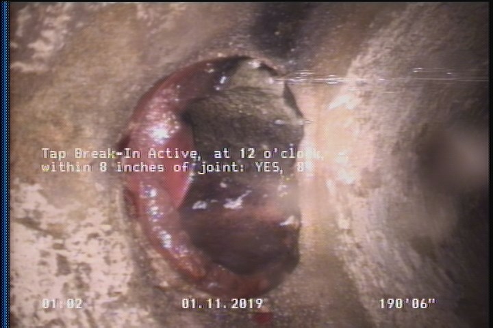 Tap Break-In Active, at 12 o'clock, -, within 8 inches of joint: YES, 8"
