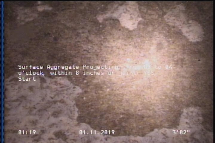 Surface Aggregate Projecting, from 08 to 04 o'clock, within 8 inches of joint: YES, Start