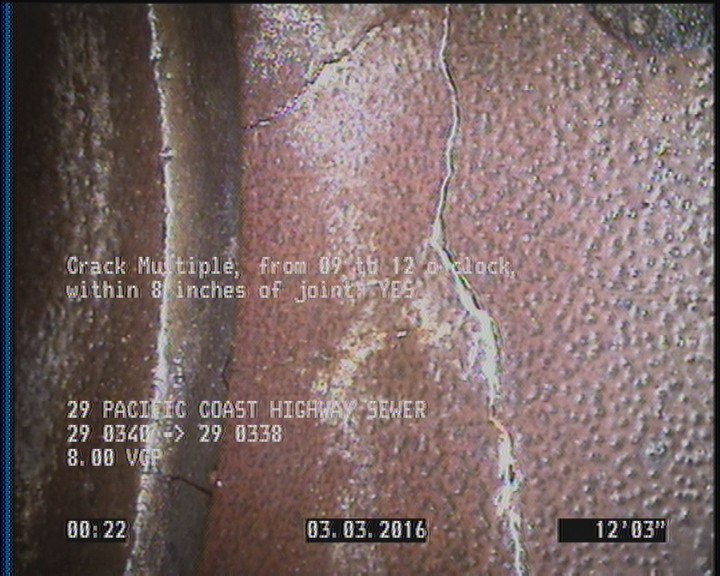 Crack Multiple, from 09 to 12 o'clock, within 8 inches of joint: YES