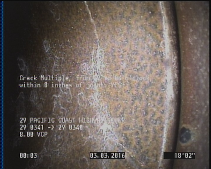 Crack Multiple, from 02 to 04 o'clock, within 8 inches of joint: YES