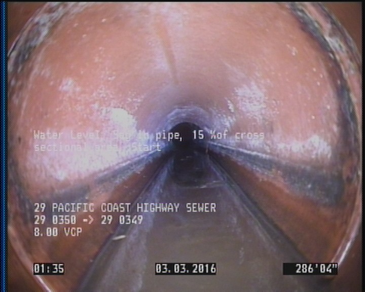 Water Level, Sag in pipe, 15 %of cross sectional area, Start