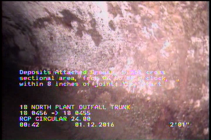 Deposits Attached Grease, 5 %of cross sectional area, from 04 to 08 o'clock, , within 8 inches of joint: YES, Start