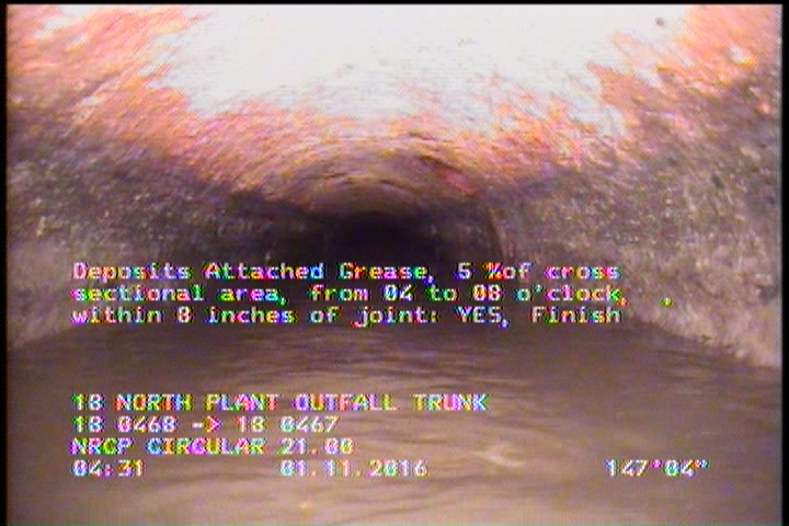 Deposits Attached Grease, 5 %of cross sectional area, from 02 to 10 o'clock, , within 8 inches of joint: YES, Start