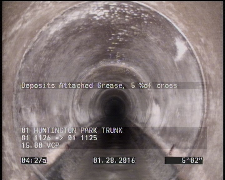 Deposits Attached Grease, 5 %of cross sectional area, from 05 to 07 o'clock, , within 8 inches of joint: YES, Start