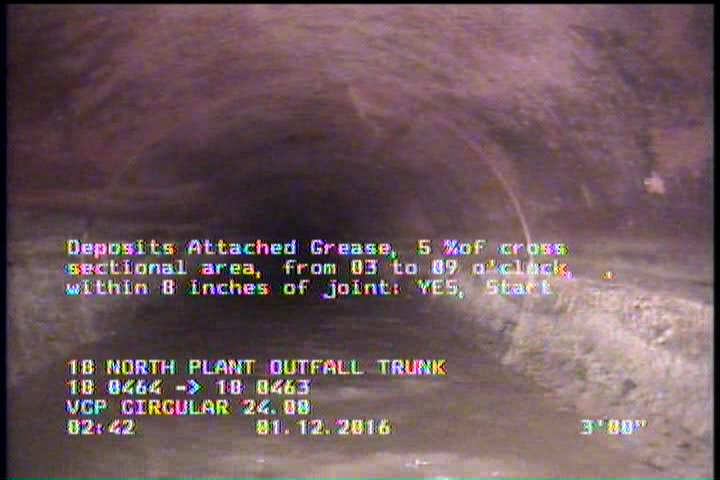 Deposits Attached Grease, 5 %of cross sectional area, from 03 to 09 o'clock, , within 8 inches of joint: YES, Start