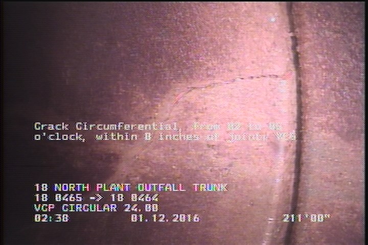 Crack Circumferential, from 02 to 05 o'clock, within 8 inches of joint: YES