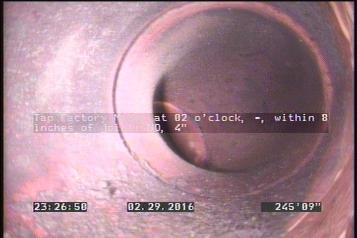 Tap Factory Made, at 02 o'clock, -, within 8 inches of joint: NO, 4"