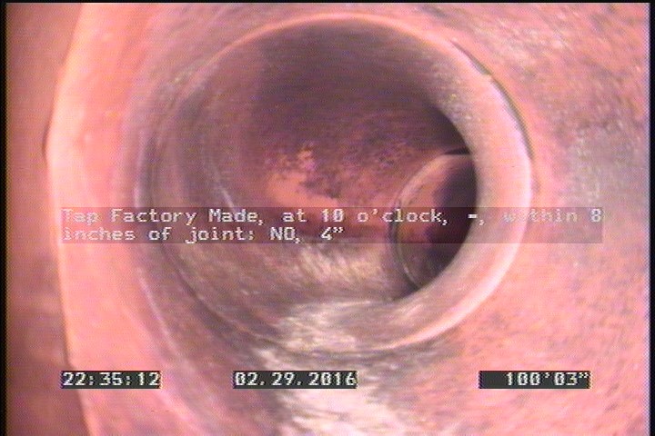 Tap Factory Made, at 10 o'clock, -, within 8 inches of joint: NO, 4"