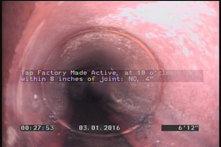 Tap Factory Made Active, at 10 o'clock, -, within 8 inches of joint: NO, 4"