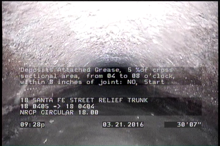 Deposits Attached Grease, 5 %of cross sectional area, from 04 to 08 o'clock, , within 8 inches of joint: NO, Start